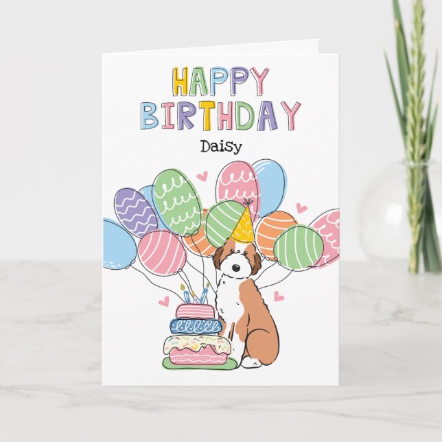 Sable Aussiedoodle Dog Happy Birthday Karte (Vorderseite)
