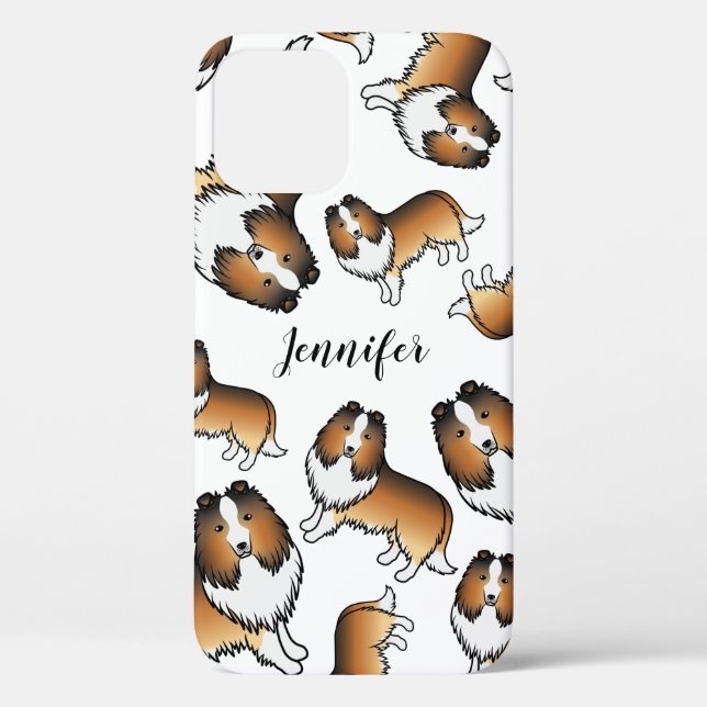 Sable Cartoon Sheltie Dog Muster & Name Case-Mate iPhone Hülle (Rückseite)