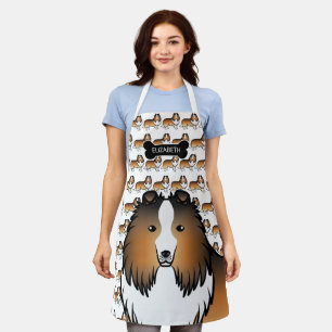 Sable Cartoon Sheltie mit Hundeknochen und Namen Schürze