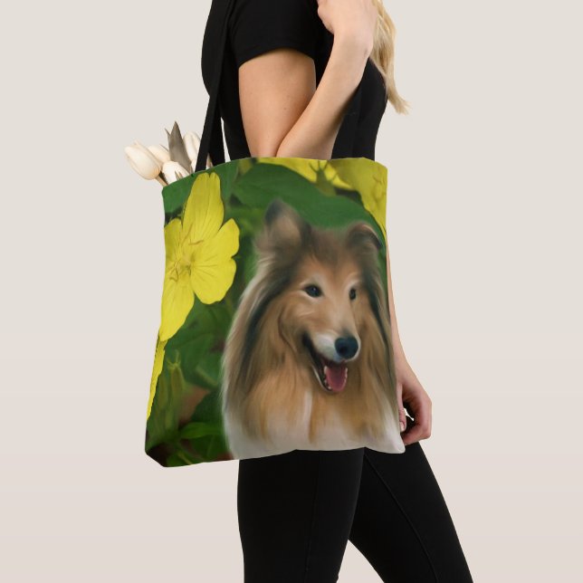 Sable Collie Yellow Primrose Dog Art Tasche (Von Nahem)