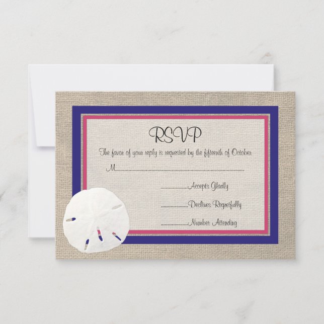 Sable Dollar Beach Wedding Carte RSVP - Melon Navy (Devant)