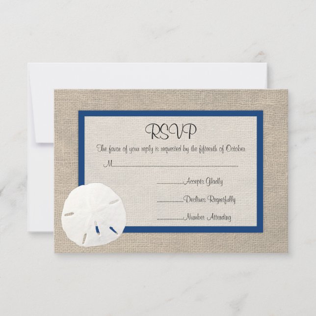 Sable Dollar Beach Wedding Carte RSVP - Peacock Bl (Devant)