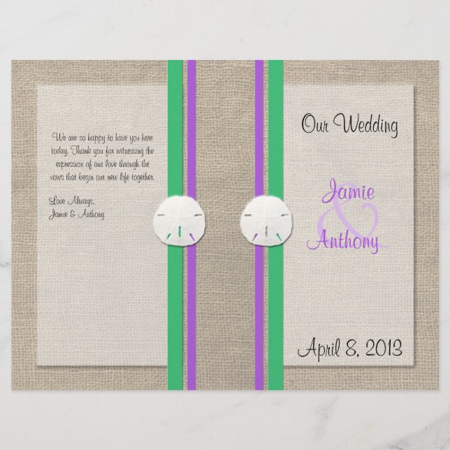 Sable Dollar Beach Wedding Programme - Purple Gree (Devant)