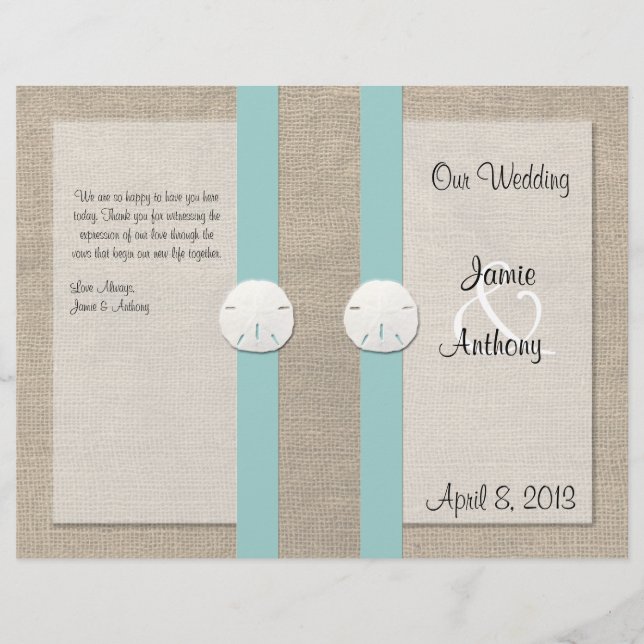 Sable Dollar Beach Wedding Programme - Turquoise (Devant)