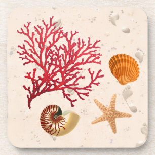 Sable et coquillages dessous de verre en plastique