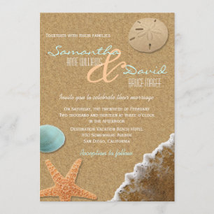 Sable et coquillages Plage Mariage Invitation