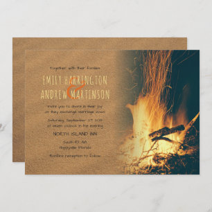 Sable et feu Bonfire Plage Mariage Invitations