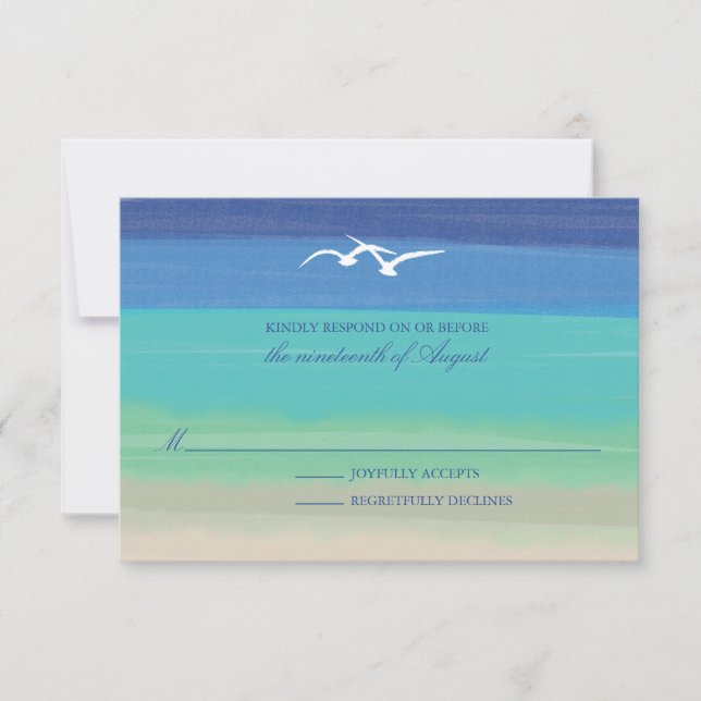 Sable, mer et mouettes | Mariage Peint Océan RSVP (Devant)