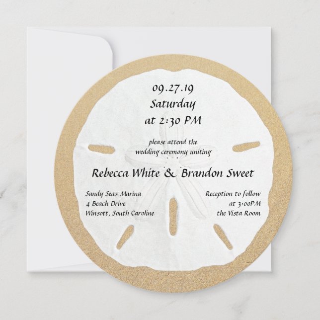 Sable Rond Dollar Plage Mariage Invitations (Devant)