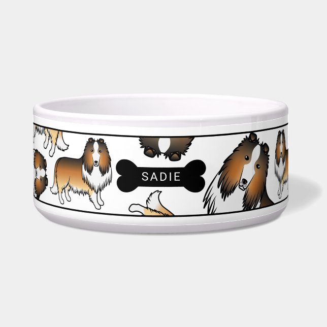 Sable Rough Collie Hunde Muster & Name Napf (Vorderseite)