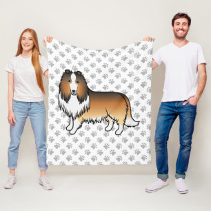 Sable Rough Collie Niedlich Cartoon Dog & Paws Fleecedecke