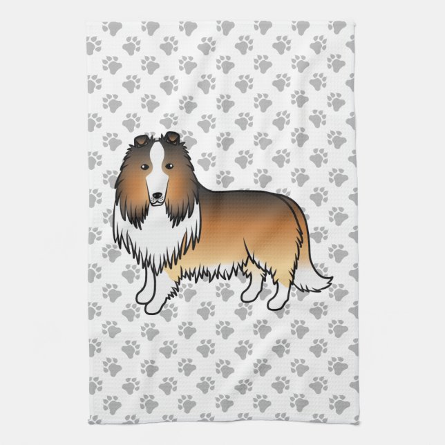 Sable Rough Collie Niedlich Cartoon Dog & Paws Geschirrtuch (Vertikal)