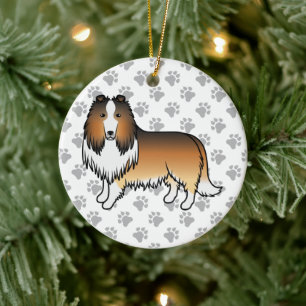 Sable Rough Collie Niedlich Cartoon Dog & Paws Keramik Ornament