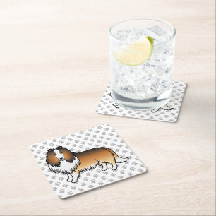 Sable Rough Collie Niedlich Cartoon Dog & Paws Rechteckiger Pappuntersetzer