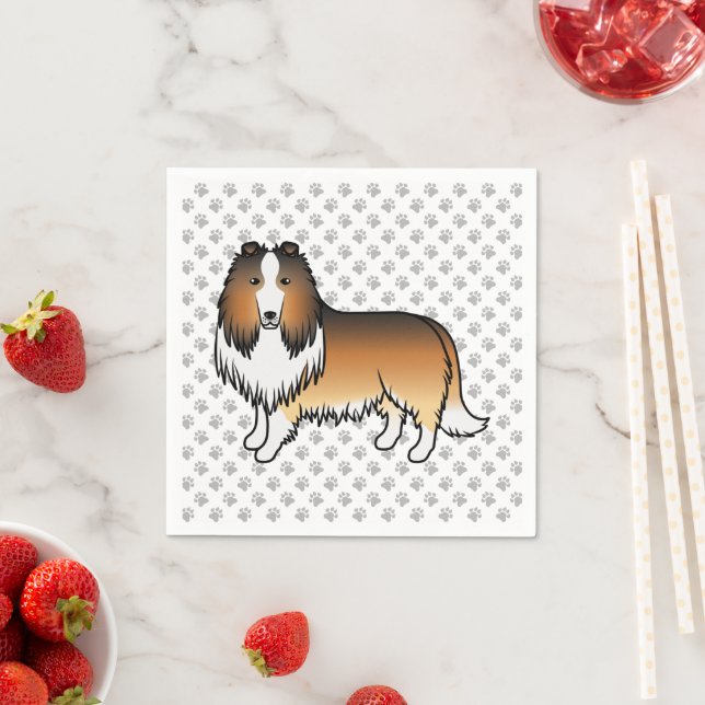 Sable Rough Collie Niedlich Cartoon Dog & Paws Serviette (Beispiel)