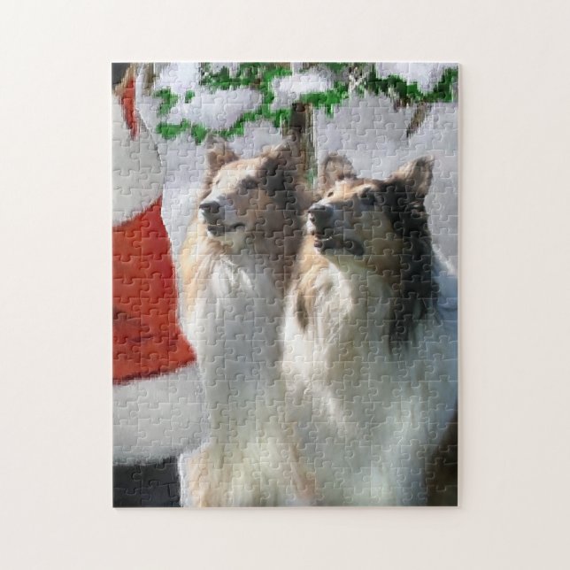 Sable Rough Colliese mit Weihnachten (Vertikal)