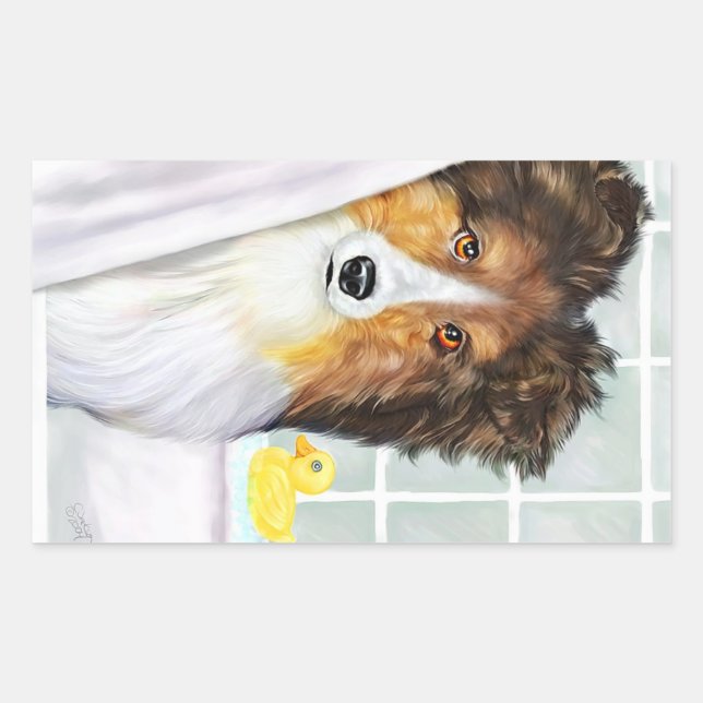 Sable Sheltie Bath Rechteckiger Aufkleber (Vorderseite)