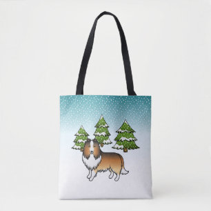 Sable Shetland-Schäferhund in einem Winterwald Tasche
