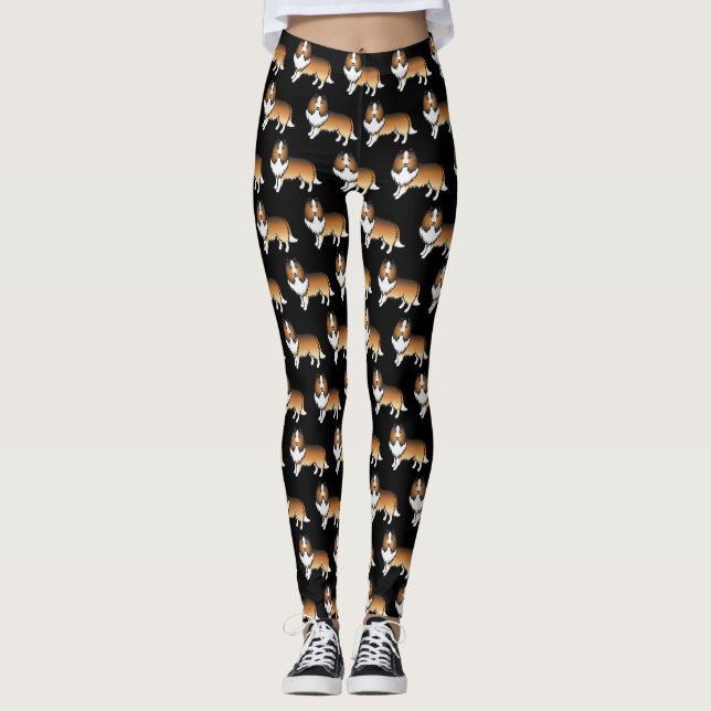 Sable Shetland Sheepdog Cartoon Dog Muster Leggings (Vorderseite)