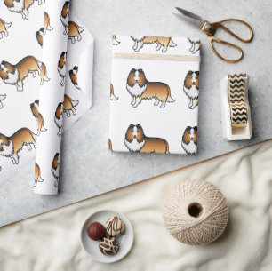 Sable Shetland Sheepdog Cartoon Hund Muster Geschenkpapier