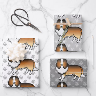 Sable Shetland Sheepdog Cartoon Hund Muster Geschenkpapier Set