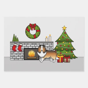 Sable Shetland Sheepdog Hund in einem Weihnachtszi Geschenkpapier Set