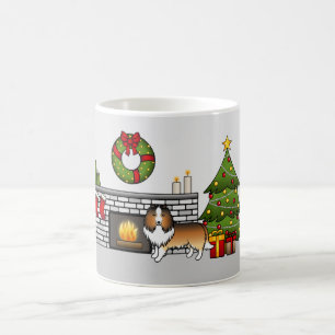 Sable Shetland Sheepdog Hund in einem Weihnachtszi Kaffeetasse
