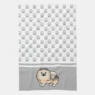 Sable-Spitz mit grauem Paws-Muster Geschirrtuch