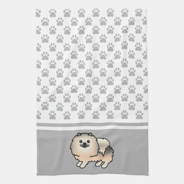 Sable-Spitz mit grauem Paws-Muster Geschirrtuch (Vertikal)
