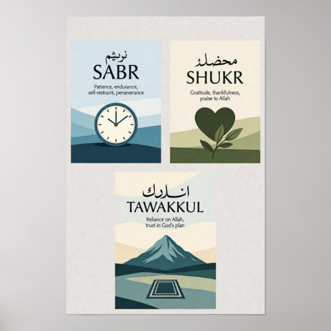 Sabr, Shukr, Tawakkul | Modern Muslim Home Gift Poster (Vorne)