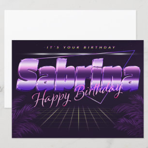 Sabrina Nom Prénom lila retro Carte Anniversaire