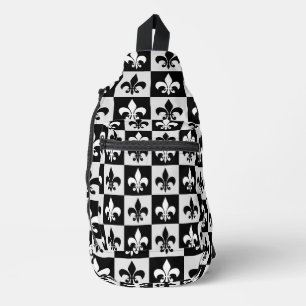 Sac À Bandoulière à damiers Blanc Noir Fleur-De-Lis Motif