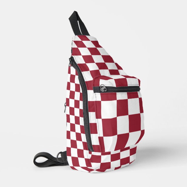 Sac À Bandoulière À damiers blanc rouge bordeaux (Coin gauche)