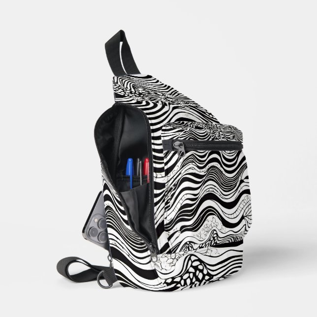 Sac À Bandoulière Abstrait blanc et noir (Ouvrir)