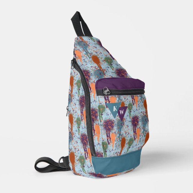 Sac À Bandoulière Abstrait gouttes de peinture moderne splatter mono (Coin gauche)