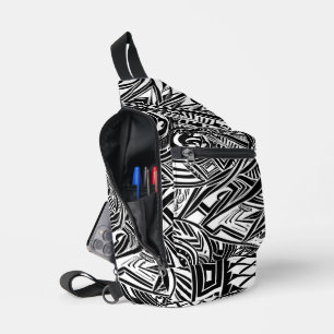 Sac À Bandoulière Abstrait tribal noir et blanc
