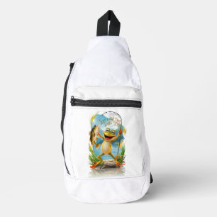 Sac À Bandoulière Amitié aquatique : Grenouille avec poisson sur l'e