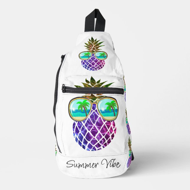 Sac À Bandoulière Ananas rose pourpre tropical (Recto)