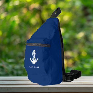 Sac À Bandoulière Ancre nautique Nom du bateau bleu personnalisé