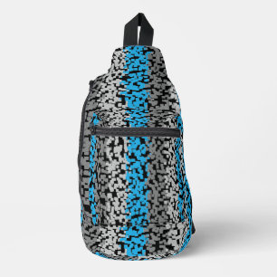 Sac À Bandoulière Aqua bleu gris noir numérique pixellisé bandes