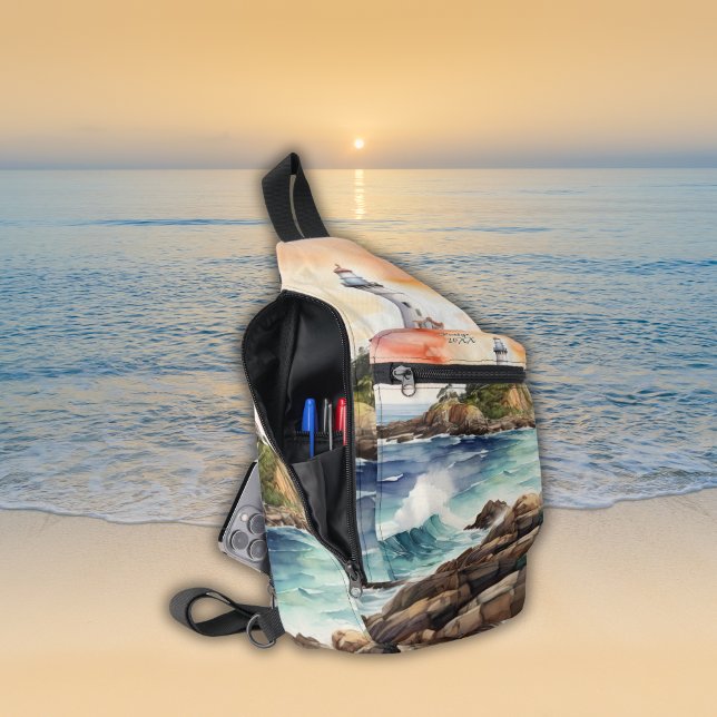 Sac À Bandoulière Aquarelle croquis Byron Bay Lighthouse Monogramme  (Créateur téléchargé)