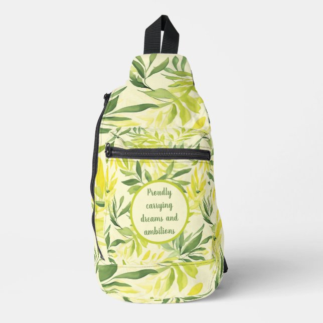 Sac À Bandoulière Aquarelle Motif vert et jaune feuille (Recto)