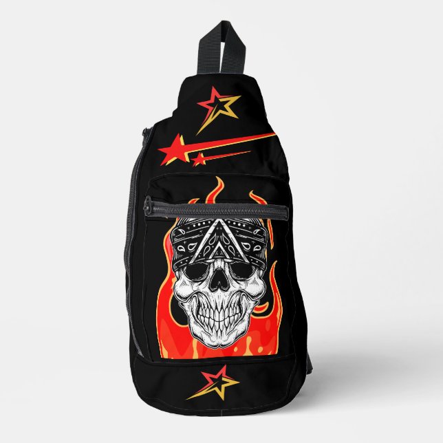 Sac À Bandoulière Arrière - plan de feu vibrant né pour chevaucher l (Recto)