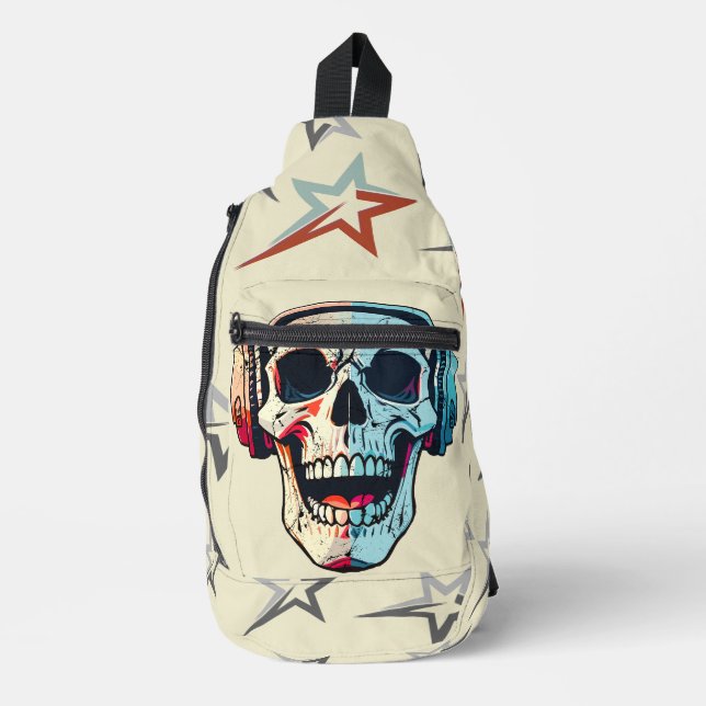 Sac À Bandoulière Attrayant crâne de jeu éffrayant Beige (Recto)