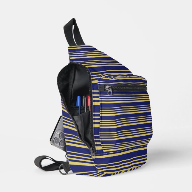 Sac À Bandoulière Bandes d'or et de marine à motifs (Ouvrir)