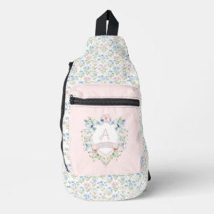Sac À Bandoulière Bébé Bleu et rose Grandmillennial Ribbon Crest