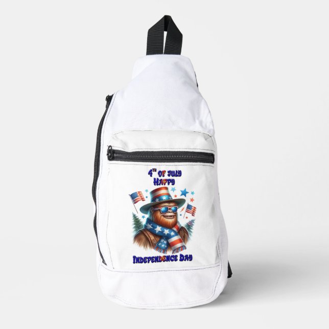 Sac À Bandoulière Bigfoot stylé Rocking American Independence Day (Recto)