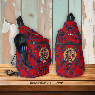 Sac À Bandoulière Blason du Clan Leslie sur tartan rouge