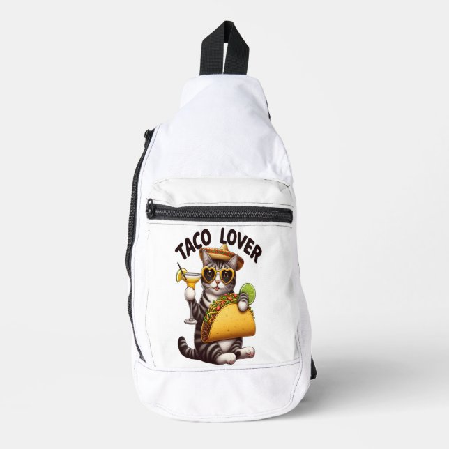 Sac À Bandoulière Chat cool Profitant Du Mardi Taco (Recto)