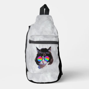 Sac À Bandoulière Chat dans une perruque + Lunettes de soleil (Peint